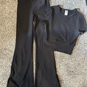 Black Ribbed Girls Yoga Set